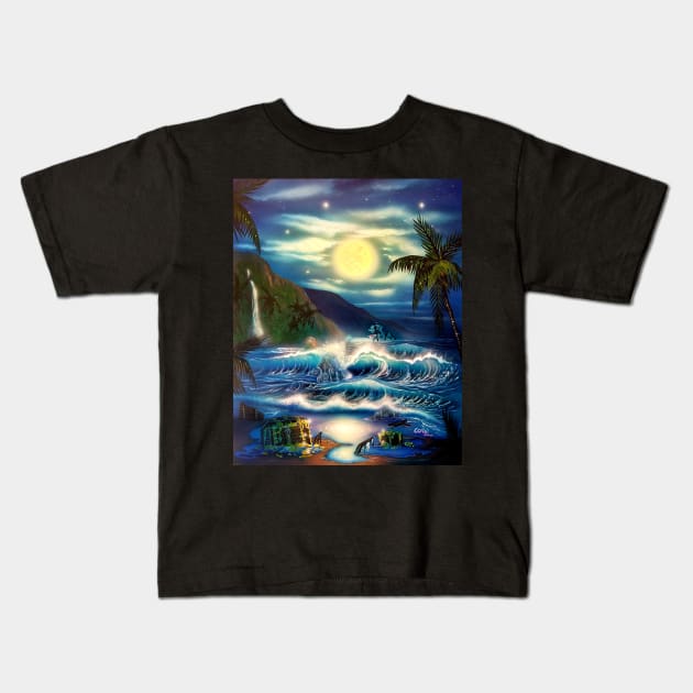 Tropical Island full moon treasure beach Kids T-Shirt by Coreoceanart